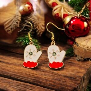Mitten Snowflake Festive Holiday Dangle Earrings